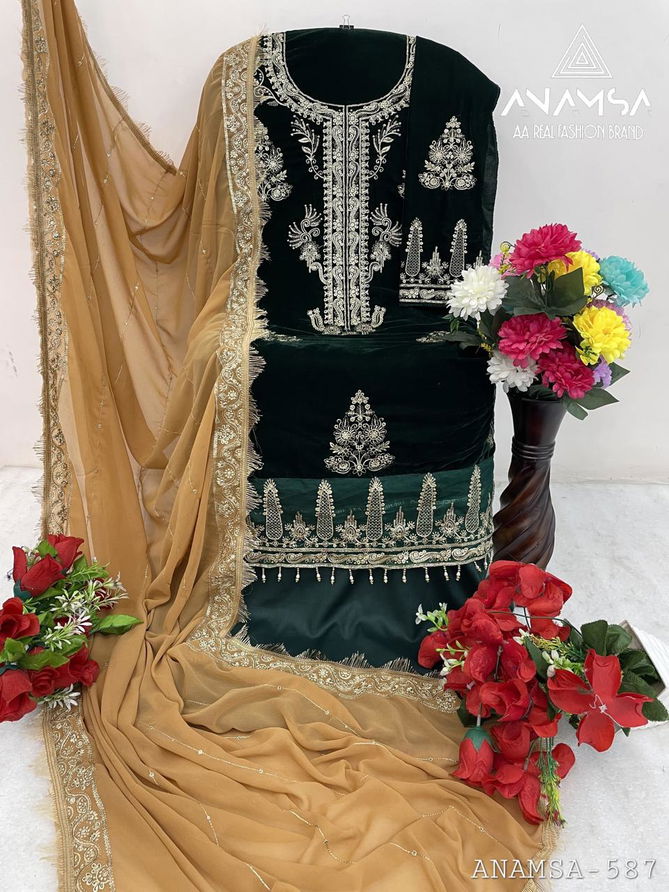 Anamsa 587 Velvet Embroidery Pakistani Dress Material Wholesale Online